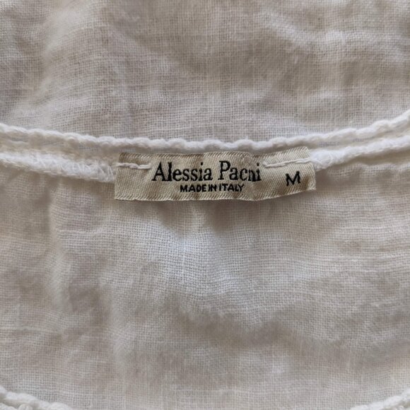 Alessia Pacini white linen blouse with cap sleeves and lace cut-outs - Picture 3 of 10